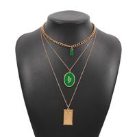 Vintage Moon Square Brand Oil Drip Exaggerated Retro Multi-layer Necklace sku image 1