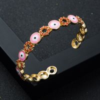 Fashion Copper Gold-plated Micro-set Zircon Drip Oil Round Devil's Eye Opening Bracelet sku image 6