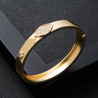 New Copper Inlaid Zircon Real Gold Electroplating Women's Buckle Smooth Copper Bracelet sku image 2