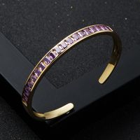 Fashion Rainbow Series Copper-plated Real Gold Micro-set Zircon Open Bracelet sku image 3