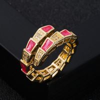 Fashion Copper Gold-plated Micro-set Zircon Drip Oil Bamboo Snake Open Ring sku image 3