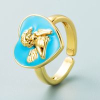 Retro Copper Plated 18k Gold Black White Pink Blue Dripping Oil Heart Angel Ring sku image 2