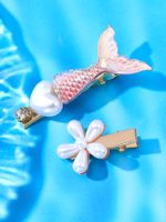 2 Piece Classic Pink Mermaid Tail White Flower Hair Clip Set main image 6