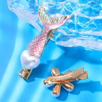 2 Piece Classic Pink Mermaid Tail White Flower Hair Clip Set sku image 1