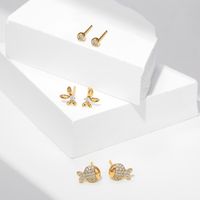 Petite Delicate Small Fish Copper Microset Zircon Stud Earrings main image 1