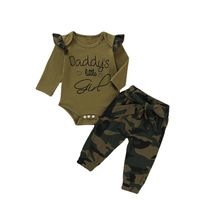 Green Autumn Letter Long-sleeved Romper Camouflage Pants Baby Clothings Three-piece Set main image 3