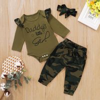 Green Autumn Letter Long-sleeved Romper Camouflage Pants Baby Clothings Three-piece Set main image 1