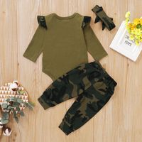 Green Autumn Letter Long-sleeved Romper Camouflage Pants Baby Clothings Three-piece Set main image 4