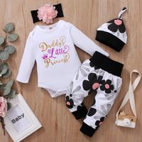 Baby Clothings Autumn White Long-sleeved Letter Printed Rompers Pants Hat Four-piece Suit main image 1