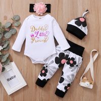 Baby Clothings Autumn White Long-sleeved Letter Printed Rompers Pants Hat Four-piece Suit main image 4