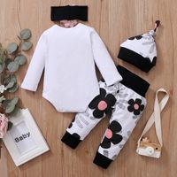 Baby Clothings Autumn White Long-sleeved Letter Printed Rompers Pants Hat Four-piece Suit main image 5