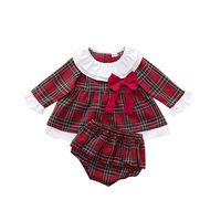 Children Clothings Long-sleeved Non-hooded Pullover Autumn Plaid Dress Underpants Two-piece Suit main image 1