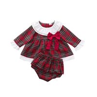 Children Clothings Long-sleeved Non-hooded Pullover Autumn Plaid Dress Underpants Two-piece Suit main image 2