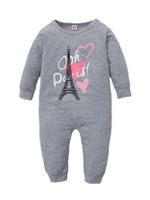 Gray Long Sleeve Unhooded Cotton Paris Tower Print One Piece Baby Romper main image 1