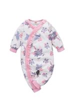 Summer Cotton Long-sleeved Non-hooded Pink Flower Print Baby Jumpsuit main image 3