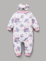 Summer Cotton Long-sleeved Non-hooded Pink Flower Print Baby Jumpsuit main image 4
