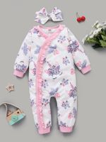 Summer Cotton Long-sleeved Non-hooded Pink Flower Print Baby Jumpsuit main image 5