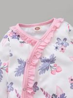 Summer Cotton Long-sleeved Non-hooded Pink Flower Print Baby Jumpsuit main image 6