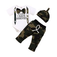 Non-hooded Pullover Bow Short-sleeved Romper Camouflage Pants Hat Children Three-piece Suit main image 3
