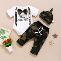 Non-hooded Pullover Bow Short-sleeved Romper Camouflage Pants Hat Children Three-piece Suit main image 2