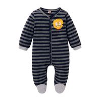 Baby Clothing Spring And Autumn Long Sleeves Unhooded Blue Striped One-piece Romper main image 3