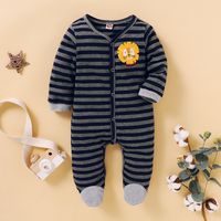 Baby Clothing Spring And Autumn Long Sleeves Unhooded Blue Striped One-piece Romper main image 1