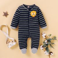 Baby Clothing Spring And Autumn Long Sleeves Unhooded Blue Striped One-piece Romper main image 4