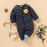 Baby Clothing Spring And Autumn Long Sleeves Unhooded Blue Striped One-piece Romper main image 5