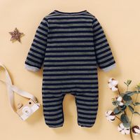 Baby Clothing Spring And Autumn Long Sleeves Unhooded Blue Striped One-piece Romper main image 6