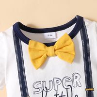 Autumn White Letter Super Little Boy Print Tie Short-sleeved Baby One-piece Romper main image 5