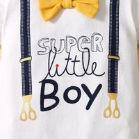 Autumn White Letter Super Little Boy Print Tie Short-sleeved Baby One-piece Romper main image 6