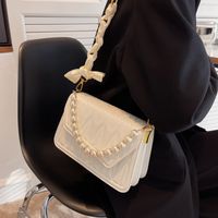 Embroidered Thread Pearl Chain Small Square Bag New Trendy Fashion Casual Bag Silk Scarf Messenger Bag main image 4