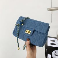 Denim Golden Ball Chain Women's Autumn And Winter New Fashion Messenger Bag 13*19.5*8cm main image 2