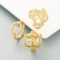 Fashion Copper Gold-plated Micro-inlaid Zircon Geometric Letter Ring Wholesale Jewelry main image 3