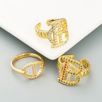 Fashion Copper Gold-plated Micro-inlaid Zircon Geometric Letter Ring Wholesale Jewelry main image 1