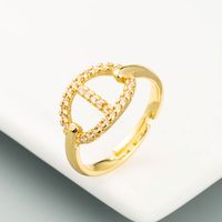 Fashion Copper Gold-plated Micro-inlaid Zircon Geometric Letter Ring Wholesale Jewelry main image 4