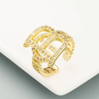 Fashion Copper Gold-plated Micro-inlaid Zircon Geometric Letter Ring Wholesale Jewelry main image 5