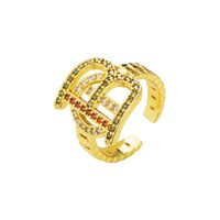 Fashion Copper Gold-plated Micro-inlaid Zircon Geometric Letter Ring Wholesale Jewelry main image 6