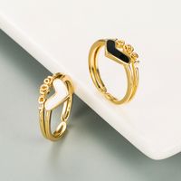 Simple Copper-plated 18k Gold Heart Shape Dripping Oil Couple Adjustable Ring Accessories main image 3