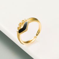 Simple Copper-plated 18k Gold Heart Shape Dripping Oil Couple Adjustable Ring Accessories main image 5