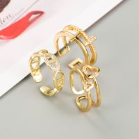 Simple Temperament Multi-layer Hip-hop Ring Copper Gold-plated Micro-set Zircon Open Couple Ring Jewelry main image 3