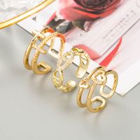 Simple Temperament Multi-layer Hip-hop Ring Copper Gold-plated Micro-set Zircon Open Couple Ring Jewelry main image 4