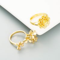Mode Übertrieben Kupfer Überzogen 18 Karat Gold Blume Offener Ring Persönlichkeit Trend Party Ring Zubehör main image 4