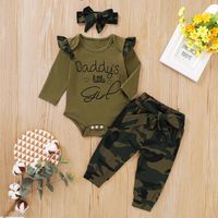 Green Autumn Letter Long-sleeved Romper Camouflage Pants Baby Clothings Three-piece Set sku image 1