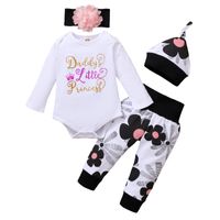 Baby Clothings Autumn White Long-sleeved Letter Printed Rompers Pants Hat Four-piece Suit sku image 1