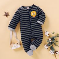 Baby Clothing Spring And Autumn Long Sleeves Unhooded Blue Striped One-piece Romper sku image 1