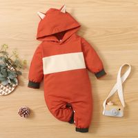 Winter Long-sleeved Fox Ears Hooded Stitching Long-sleeved Jumpsuit Baby Clothing sku image 1