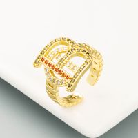 Fashion Copper Gold-plated Micro-inlaid Zircon Geometric Letter Ring Wholesale Jewelry sku image 1