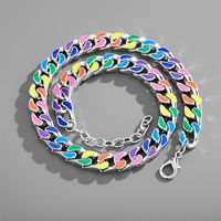Hip Hop Metal Necklace Trend Rainbow Jewelry Adjustable Cuban Chain Alloy Jewelry sku image 1