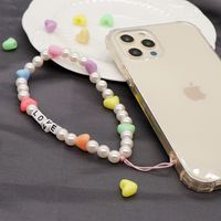 Fashion Small Beads Lanyard Letter Small Imitation Heart-shaped Pearl Anti-lost Mobile Phone Chain main image 5